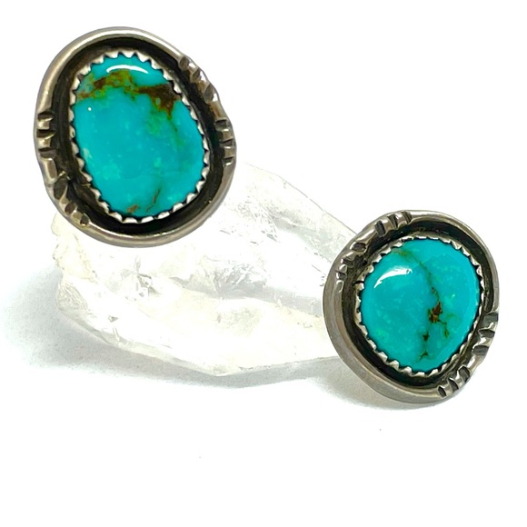 Vintage Navajo Sterling Silver Earrings with Turquoise Signed by Robert Bicenti - Picture 2 of 5